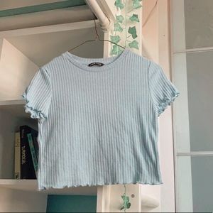 Shein -Ribbed Lettuce-Edge Cropped Tee